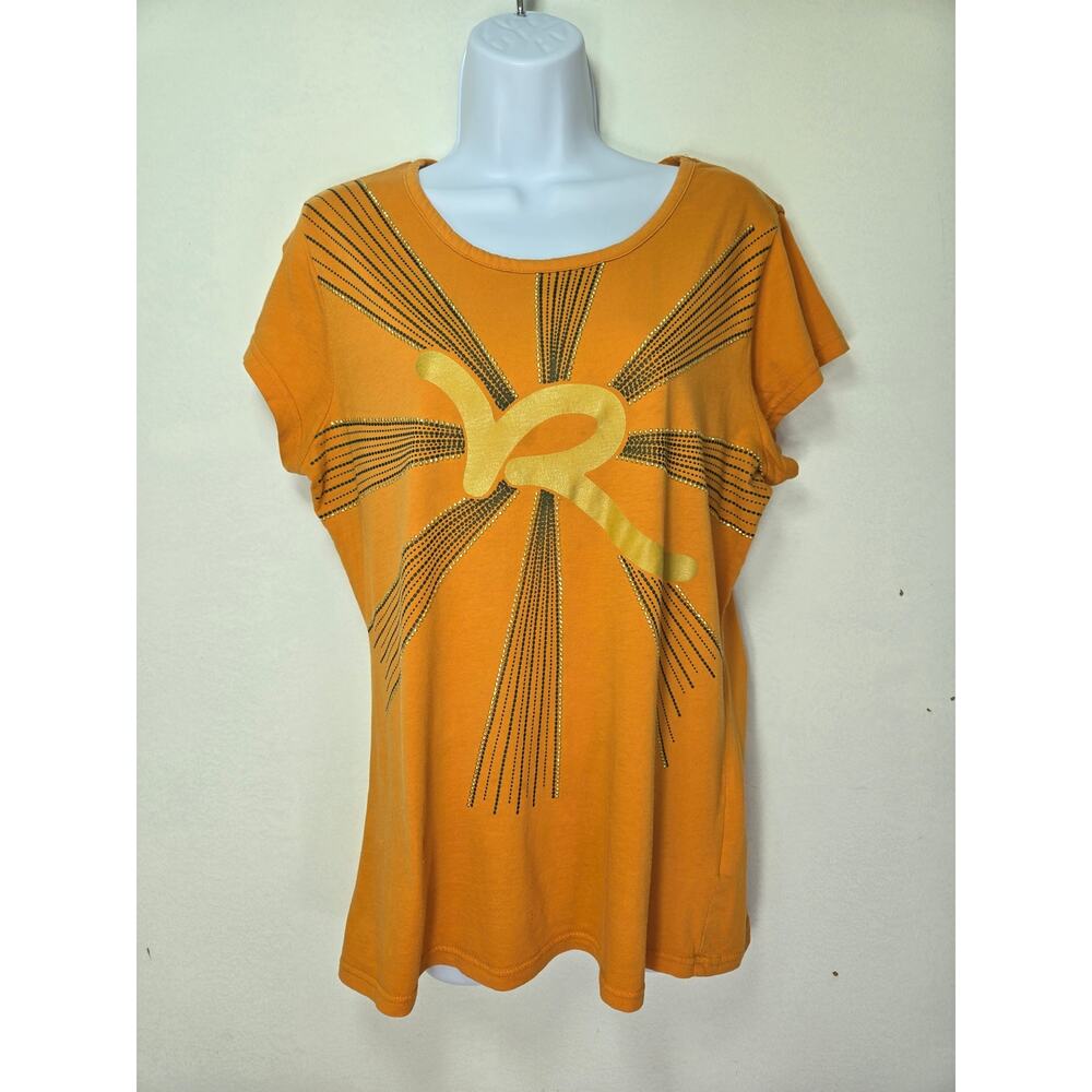 Rocawear Women's Orange Short Capped Sleeve Graphic Top. Size Extra Large